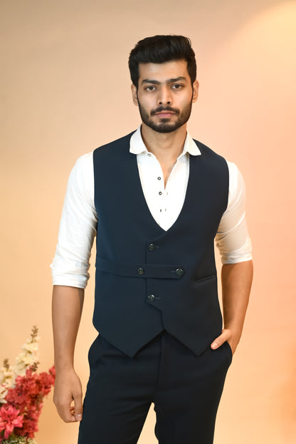 Men's T Blue Japanese Fabric Suit Coat