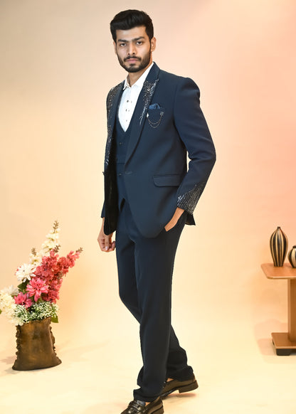 Men's T Blue Japanese Fabric Suit Coat