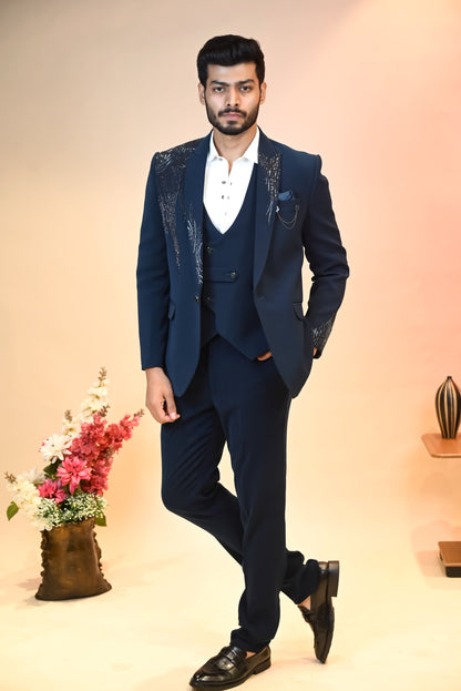 Men's T Blue Japanese Fabric Suit Coat