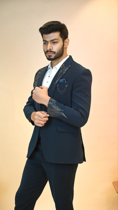Men's T Blue Japanese Fabric Suit Coat