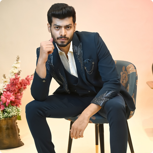 Men's T Blue Japanese Fabric Suit Coat