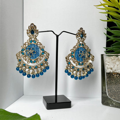 Women's Gold-Plated Earrings With Blue Stone