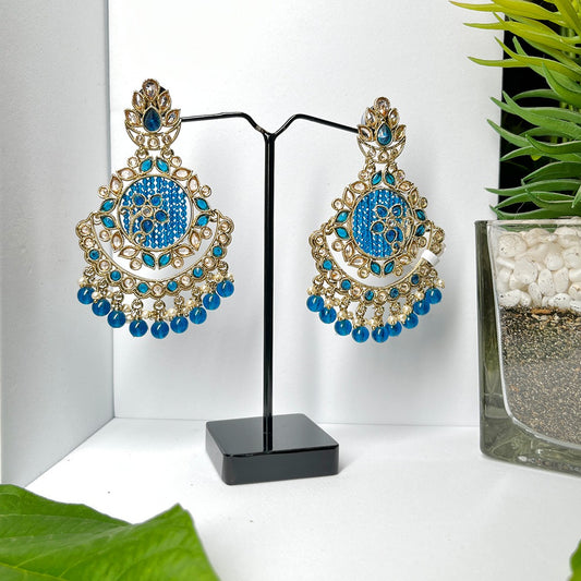 Women's Gold-Plated Earrings With Blue Stone