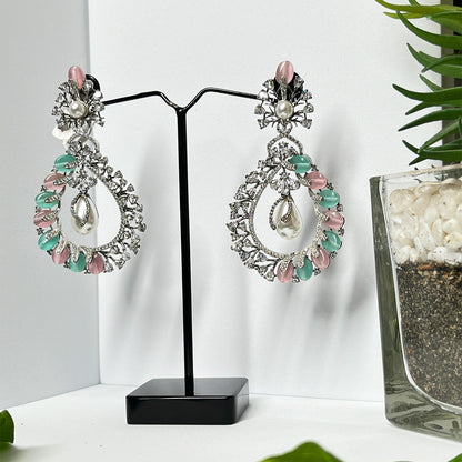 Sky Blue & Pink Coloured AD Earrings