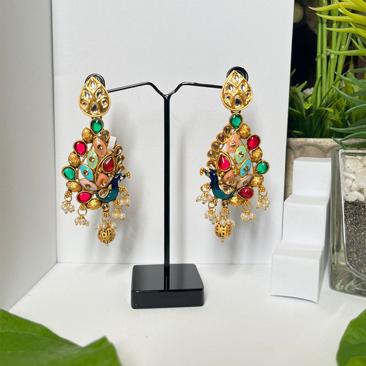 Ad Earrings Gold Plated Multi Stone Earrings