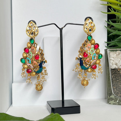 Ad Earrings Gold Plated Multi Stone Earrings