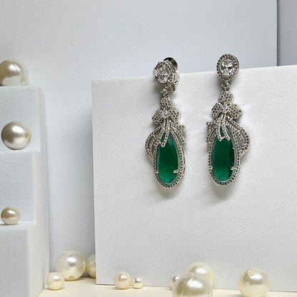 Ad Earrings with Green Stone