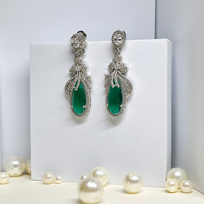 Ad Earrings with Green Stone