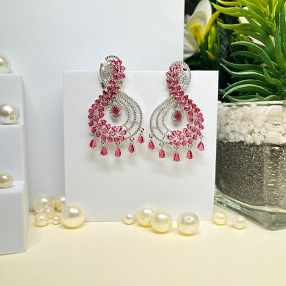 Elegant American Diamond Red Stone Earrings