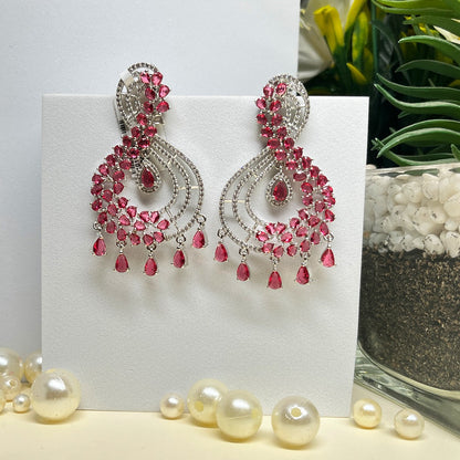 Elegant American Diamond Red Stone Earrings