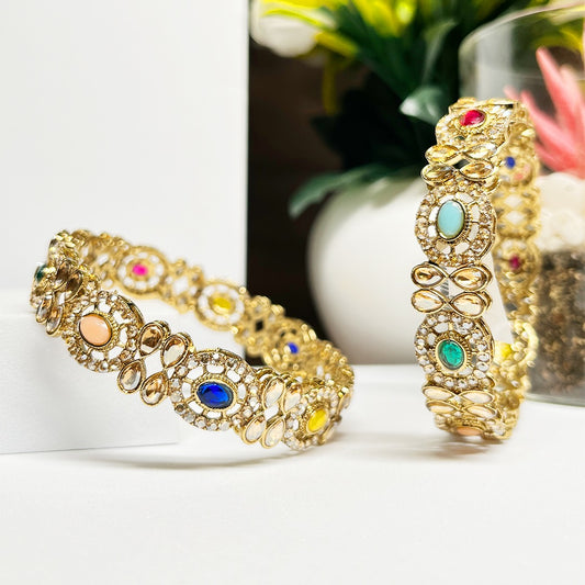 Gold Plated Multi Colour Multi Stones Bangles