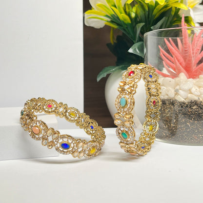 Gold Plated Multi Colour Multi Stones Bangles