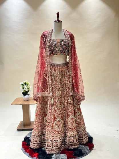 Elegent Beautiful Traditional Maroon Color Croptop Lehenga