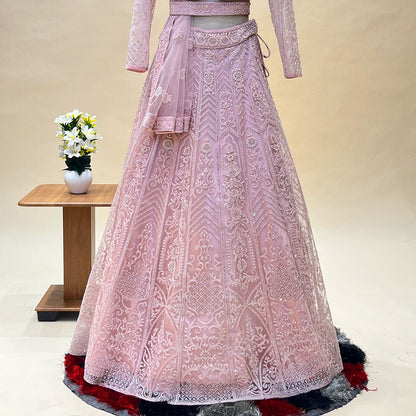 Beautiful Traditional Pink Color Stone Work Designer Crop Top Lehenga