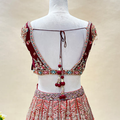 Elegent Beautiful Traditional Maroon Color Croptop Lehenga