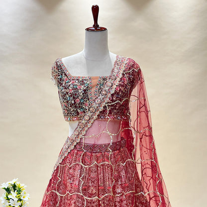 Elegent Beautiful Traditional Maroon Color Croptop Lehenga