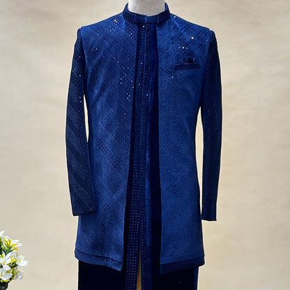 Royal Blue Velvet Designer Indo Western