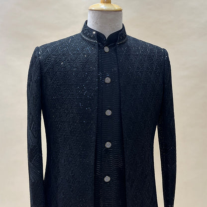 New Designer Black Color Indo Western For Men