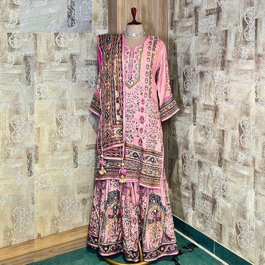 Cotton Ladies Pink Printed Sharara Suit